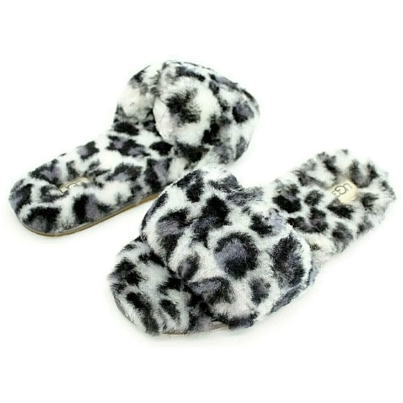 UGG FLUFF SLIDES II LEOPARD SHEEPSKIN NIB SLIPPERS SIZE 5 - Picture 5 of 5